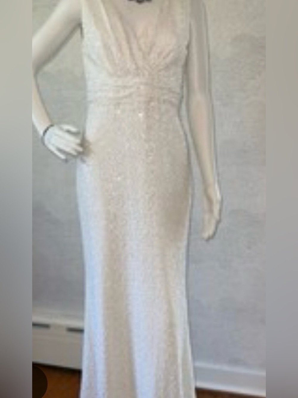 Badgley Mischka Ivory Sequin Draped Maxi Gown